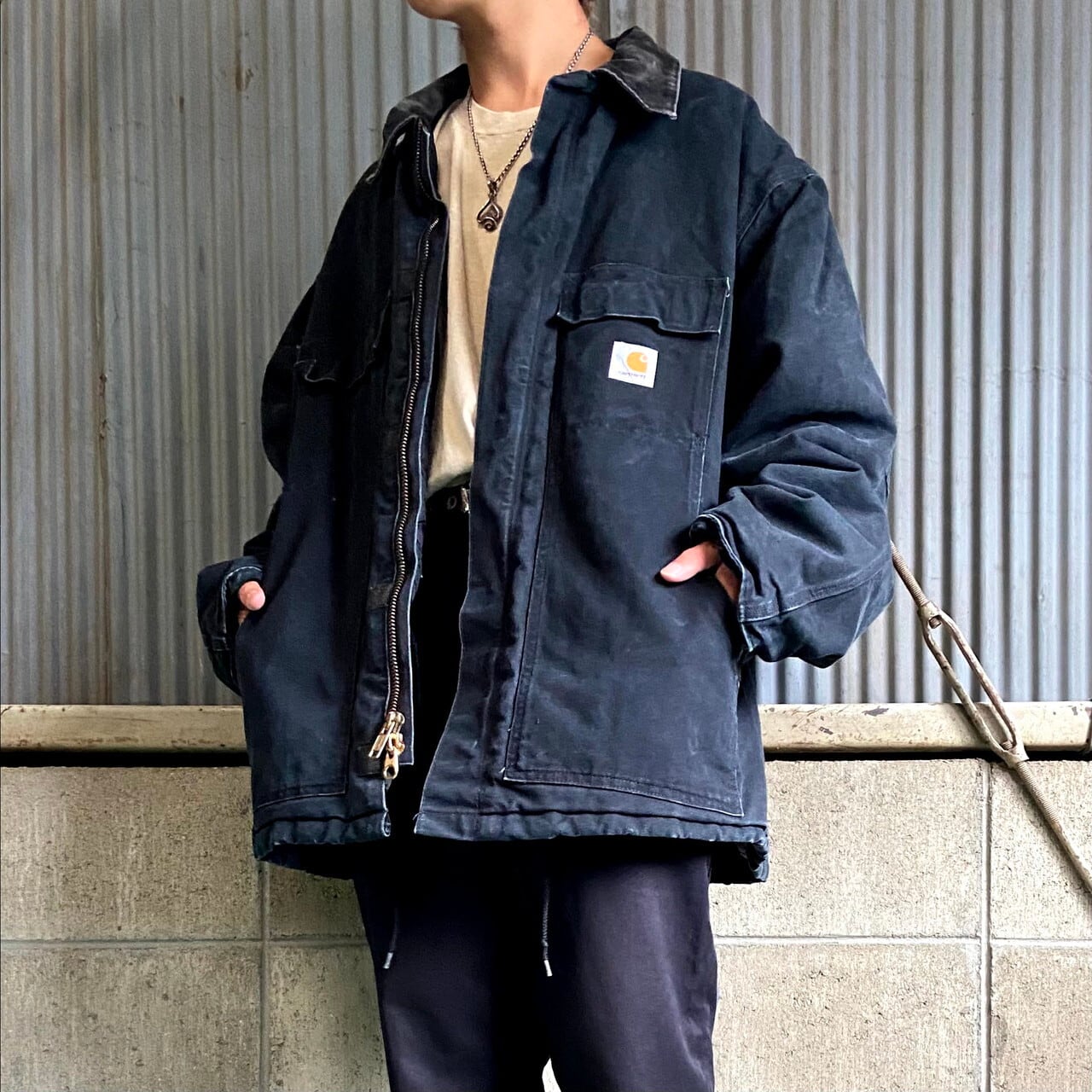 ビッグサイズ カーハート トラディショナルコート ワークジャケット メンズ3XL相当 古着 Carhartt ダック地 カバーオール 中綿入り  キルティングライナー ワンポイントロゴ ブラック 黒 大きいサイズ【ワークジャケット】【AL2110】 | cave 古着屋【公式】古着通販サイト