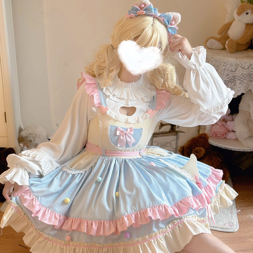 サブカル 服 地雷系 通販 シャツ ブラウス 長袖 バルーンスリーブ ハート型穴あき ゆめかわふぁっしょん ベビードール 量産型