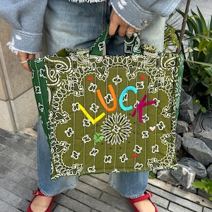 CALL IT BY YOUR NAME　Quilted Medium Cabas Tote LUCK　Bronze/Vert Week-End