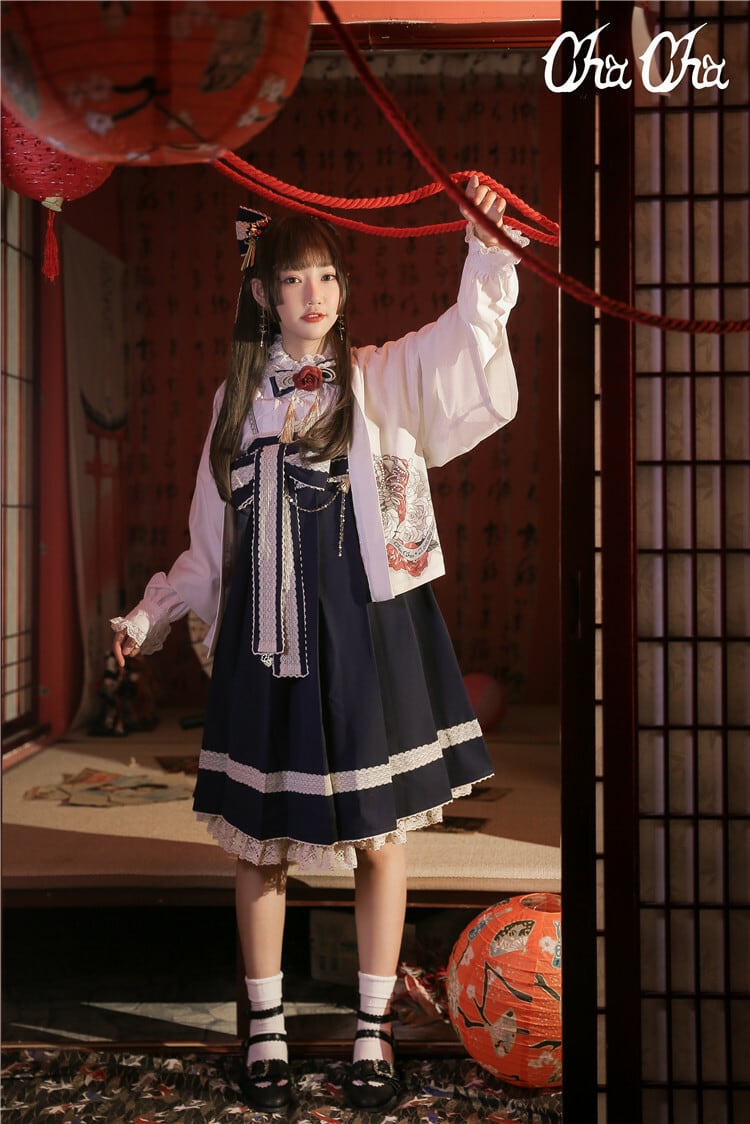 ロリータファッション NyaNya 和風 ミドル丈ジャンパースカート 