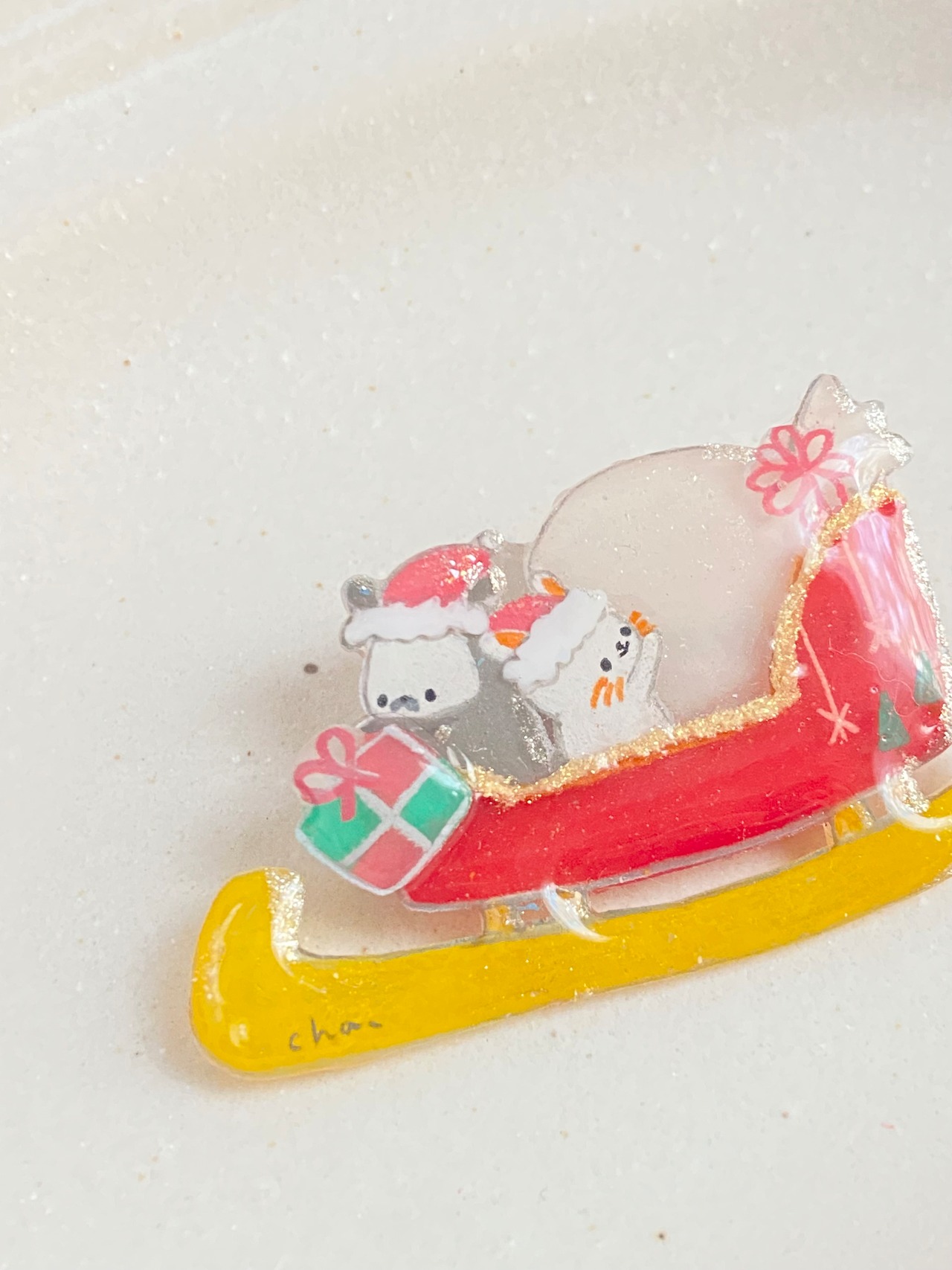 ブローチ『ソリに乗ってプレゼントお届けだる♡』
