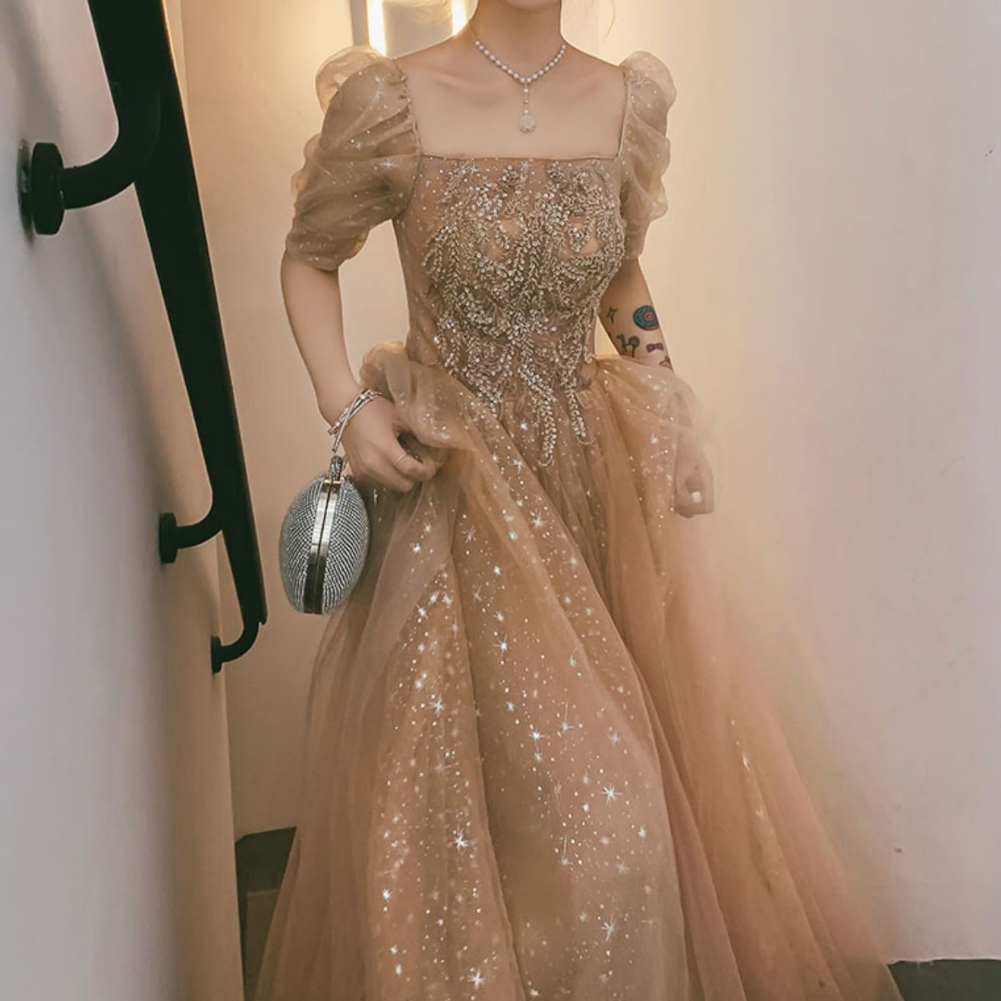 ロング丈 スクエアネックロングドレス D1101 | 演奏会・ステージ