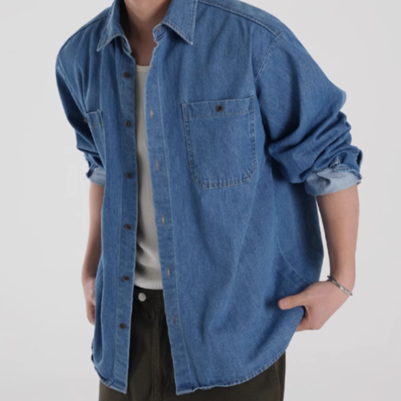 レトロウォッシュデニムシャツ　0835
