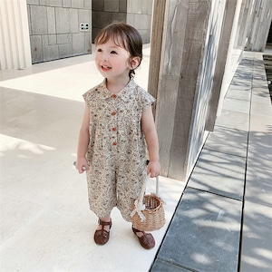 オールインワン サロペット 半袖 女の子 子供服 95-120㎝  花柄 薄手 姉妹コーデ ベビー服 かわいい 春夏 26LT1001