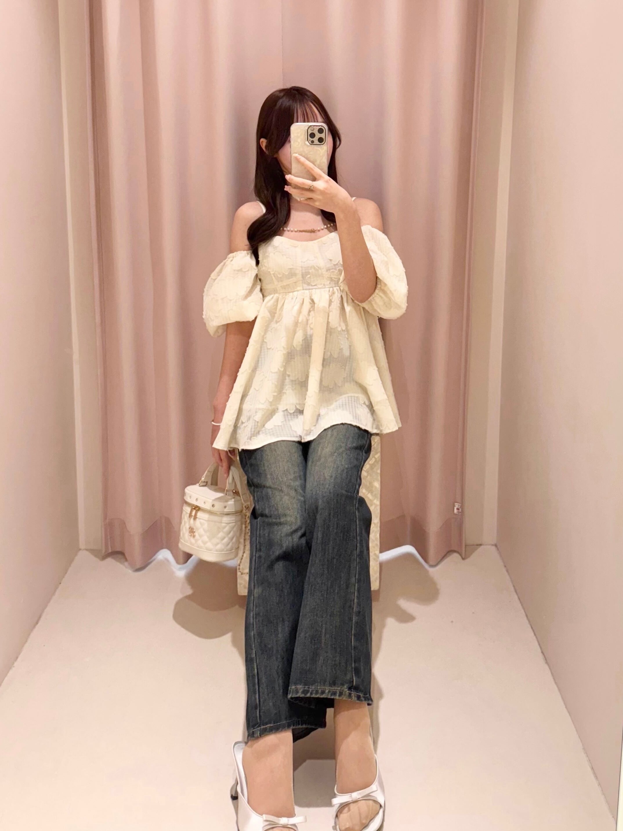 トップス POMME charm jacquard peplum tops (ivory) original/再入荷】POMME charm jacquard peplum tops (ivory