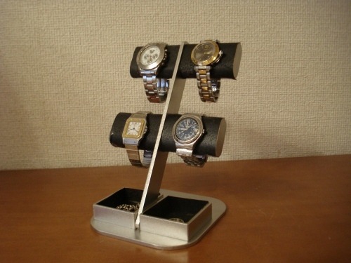 腕時計スタンド　誕生日プレゼント　プレゼント　ブラック4本掛け楕円ダブルトレイディスプレイスタンド