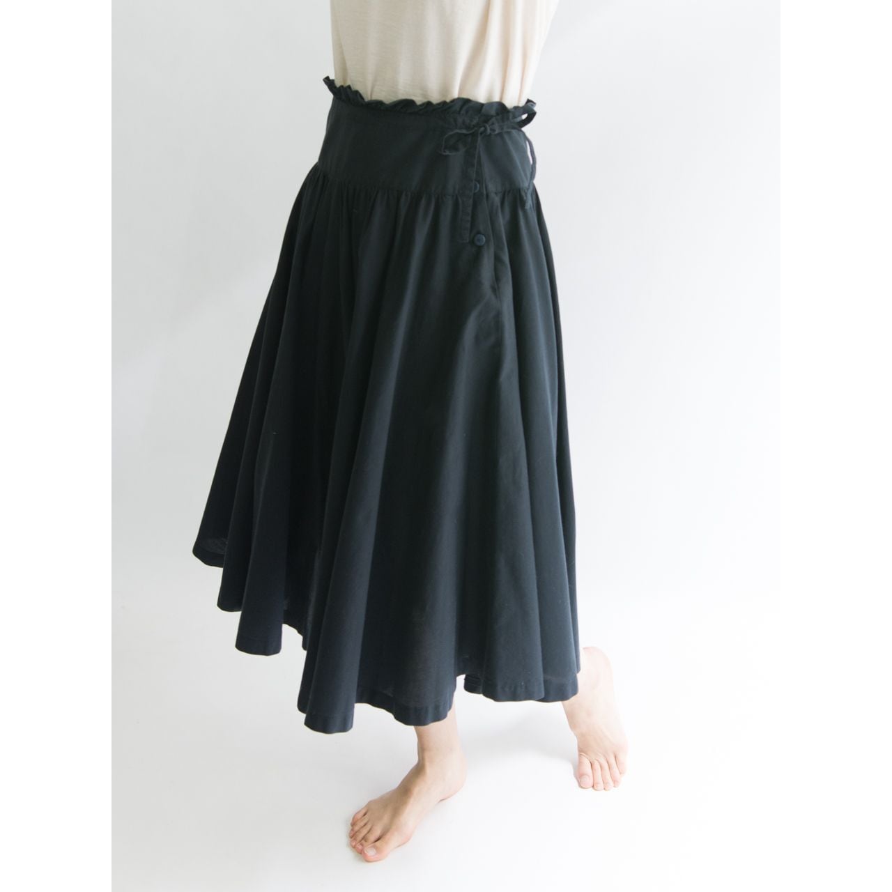 【micmac PARIS】Mi-mollet length gathered flare skirt（ミックマック ミモレ丈フレアギャザースカート）4d