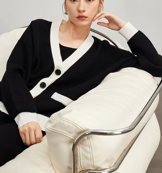 Vネックバイカラーウールニットカーディガン n07