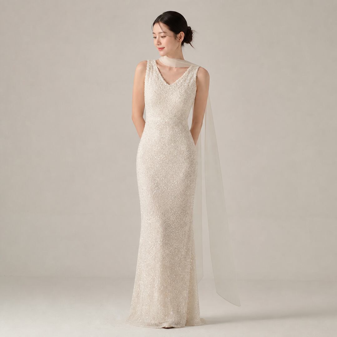 Sequin-Decorated Sleeveless Tight Long Dress (2color) V3503