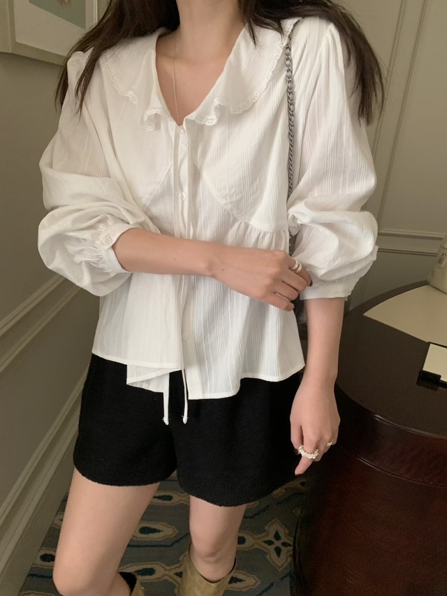 (予約) mellounge / Frill shirred blouse 1color