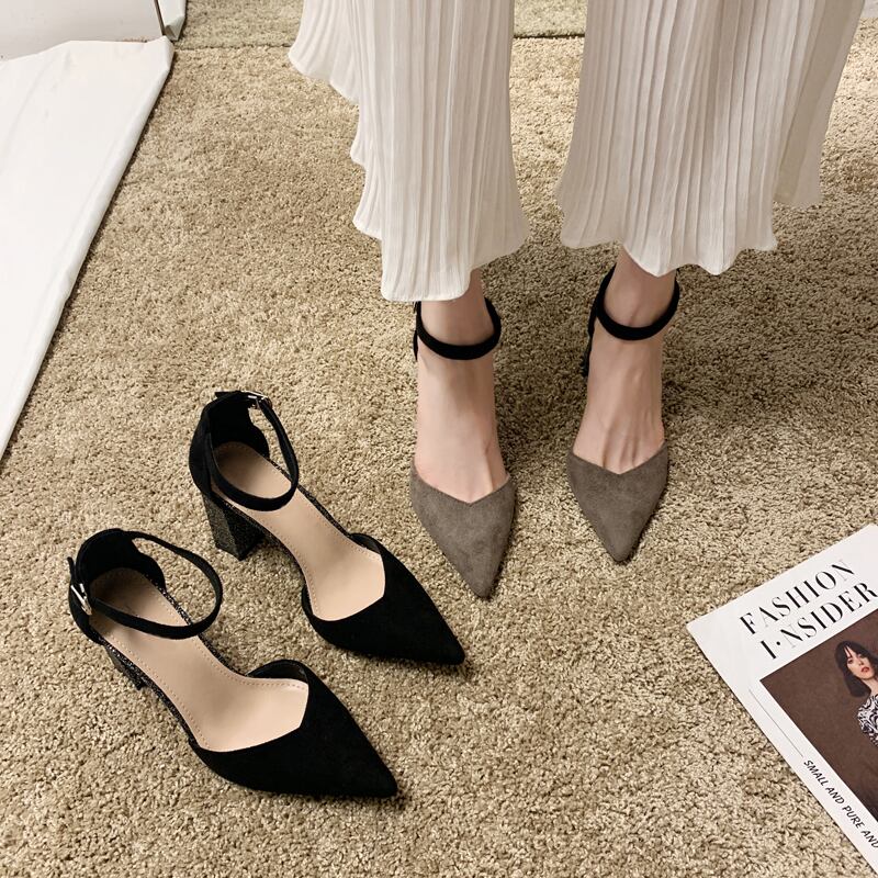 かかとの女性の2020年の新しい春のネット野生の包頭サンダル女性の妖精スタイルの厚いヒールの靴 部族の婦人靴9736300