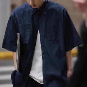 薄デニム半袖サマーワークシャツ　0721