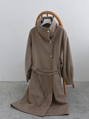 stand collar pearl button coat（beige）