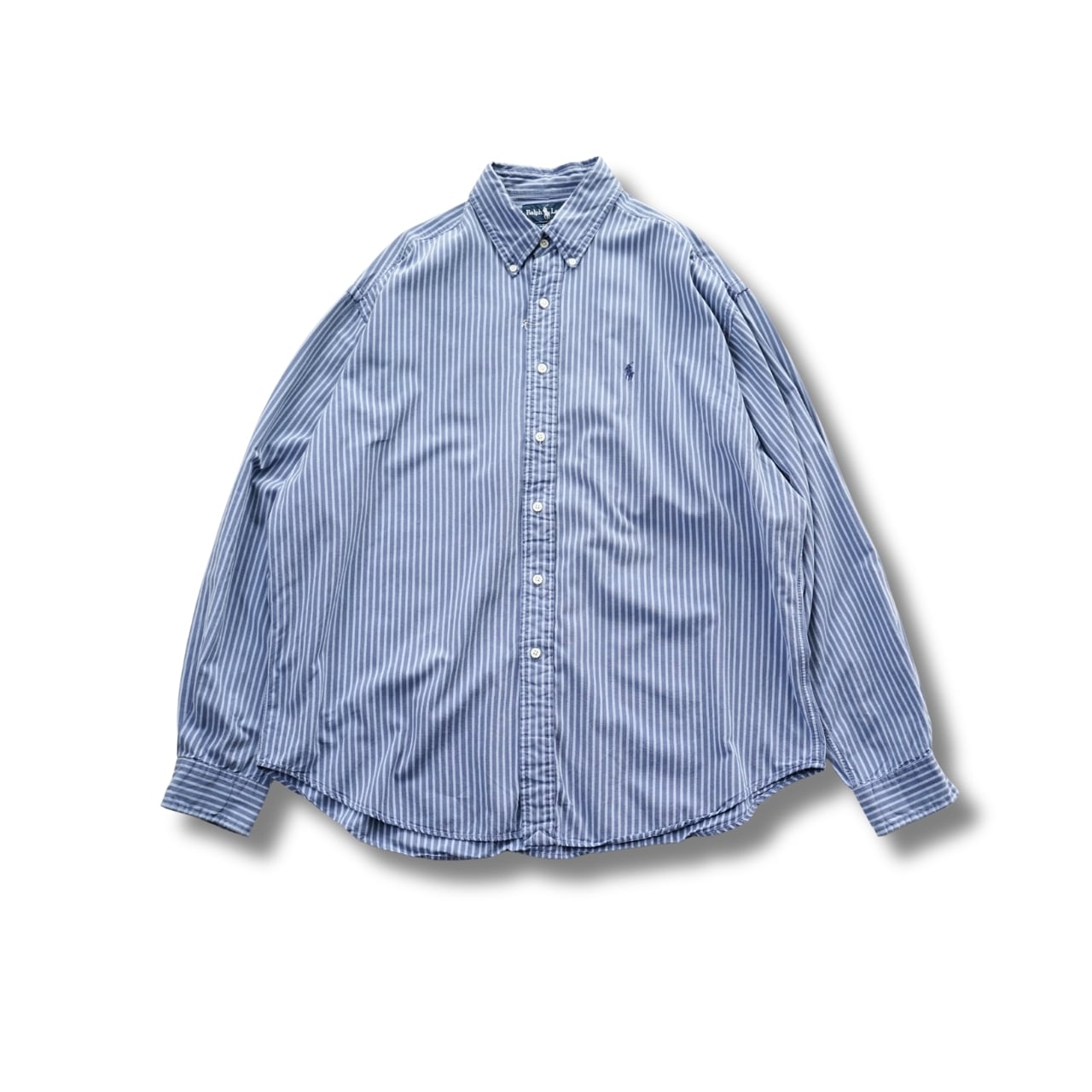 Ralph Lauren ラルフローレン ストライプ ボタンダウンシャツ ブルー(表記XL・実寸XL相当)|NA973