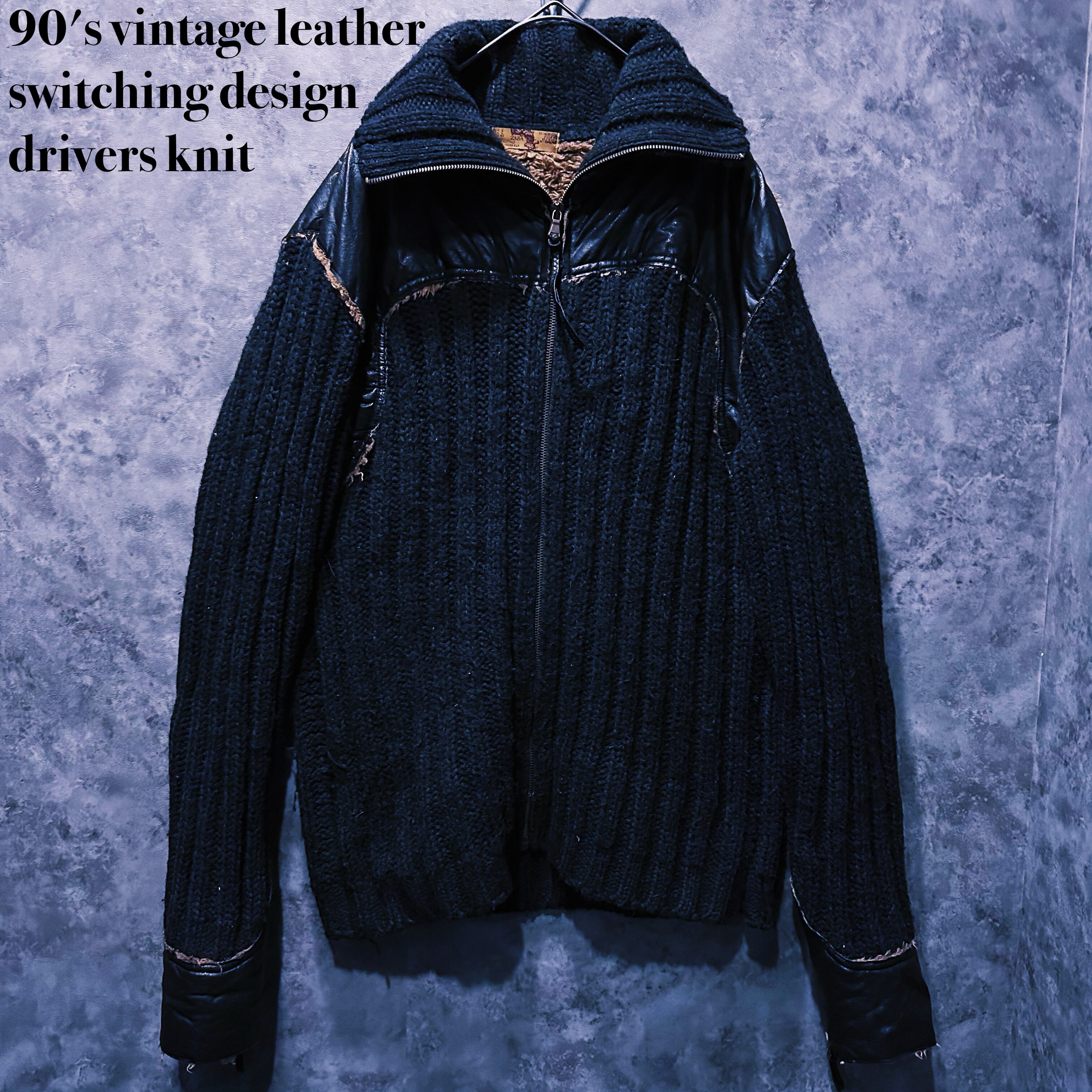 【doppio】90's vintage leather switching design drivers knit