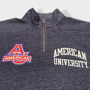 【TRIBLEND SWEATS】カレッジ アメリカン大学 カレッジロゴ AMERICAN UNIVERSITY ハーフジップ スウェット プルオーバー 刺繍ロゴ MEDIUM US古着