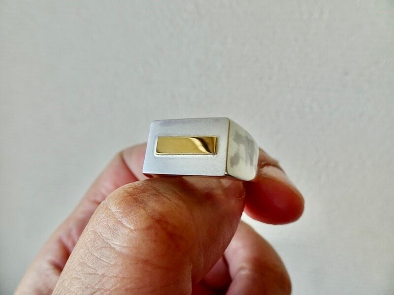 仁尾彫金『k18ステッカー、シルバー印台リング2』ハンドメイド307