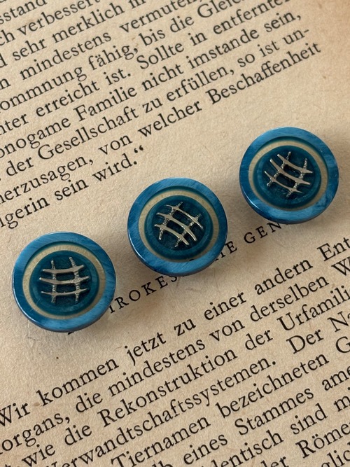 15mm Japanese ヴィンテージボタン ライトブルー×シルバー クリア マーブル調 樹脂ボタン 昭和レトロ アクセサリーパーツ 装飾材 カルトナージュ