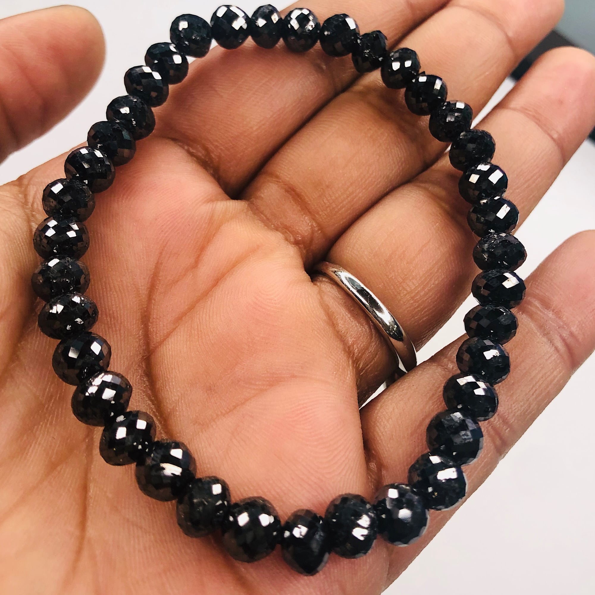 434. ブラックダイヤモンドブレスレット6.5 mm天然石 | Kirakiranj 434. ブラックダイヤモンドブレスレット6.5 mm天然石 | Kirakiranj