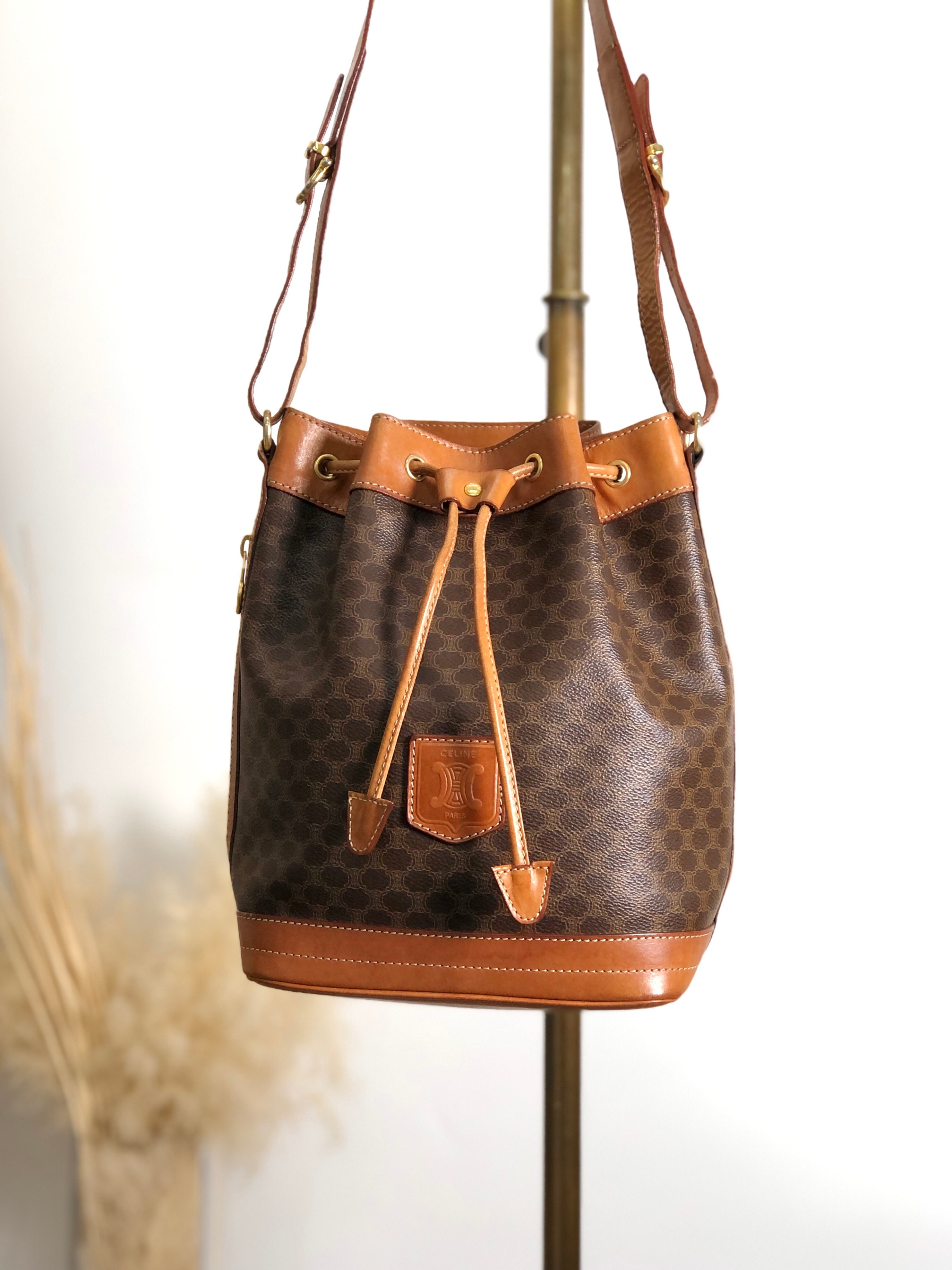 CELINE セリーヌ マカダム ショルダーバッグ ブラウン ブラゾン型押し