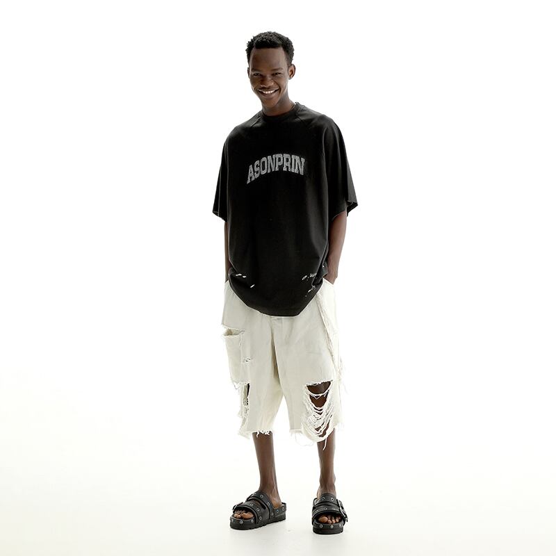 MASONPRINCEレトロ白色クラッシュデニムパンツ | mblueshop