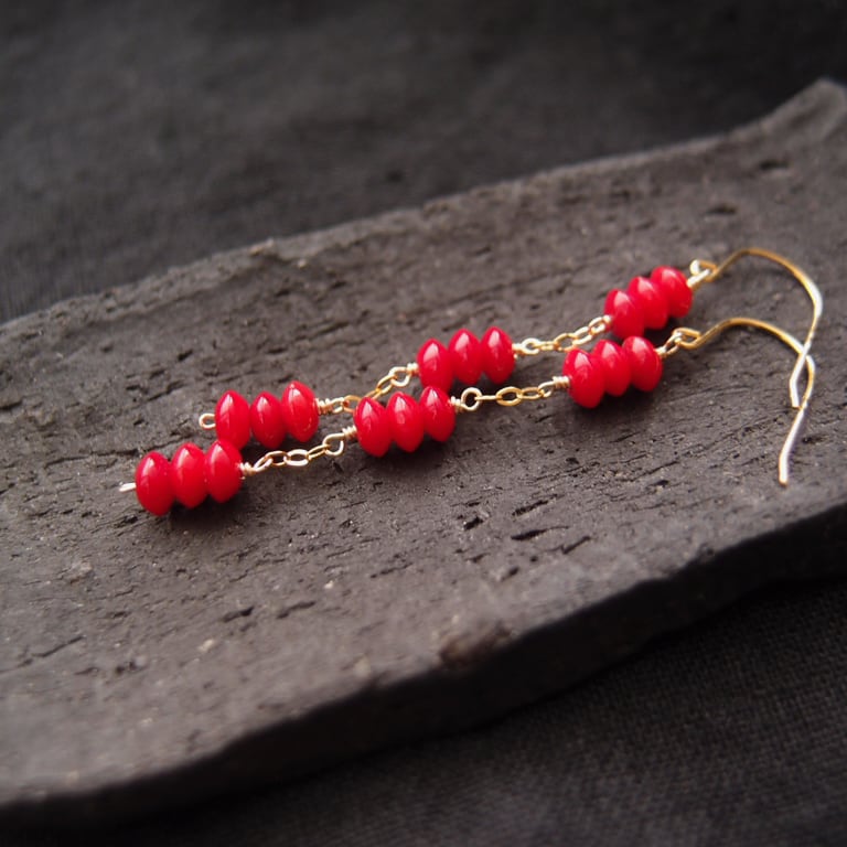 【K14gf・受注制作】Redcoral Long Earrings/レッドコーラル ロングピアス