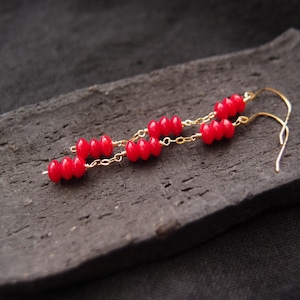 【K14gf・受注制作】Redcoral Long Earrings/レッドコーラル ロングピアス