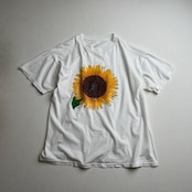 80s USA ひまわり 向日葵 アート シングルステッチ Tシャツ ホワイト 古着