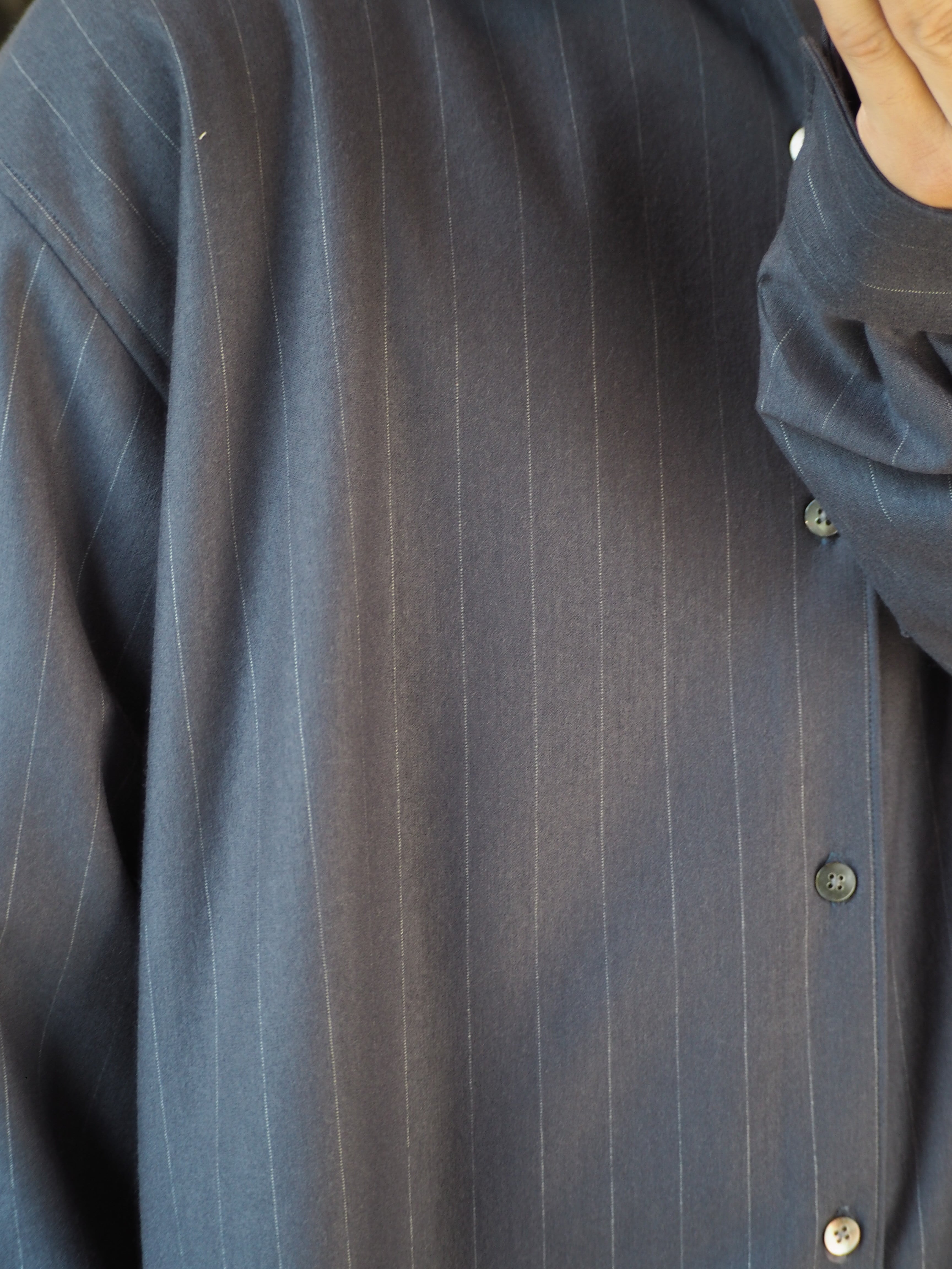 LAST1】KANEMASA PHIL. 36G Wool Stripe Ideal Shirts(GREY(Shetland