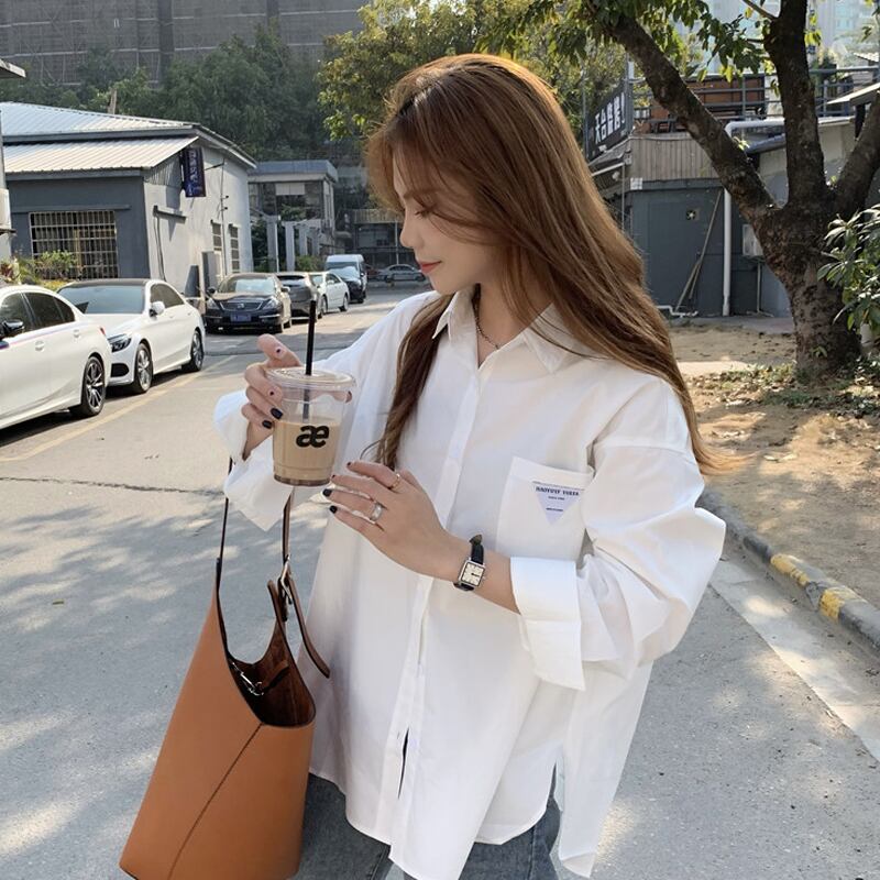 ホワイトシャツ スプリングカジュアルトップス ロング 春物 スーパーモール40705847262