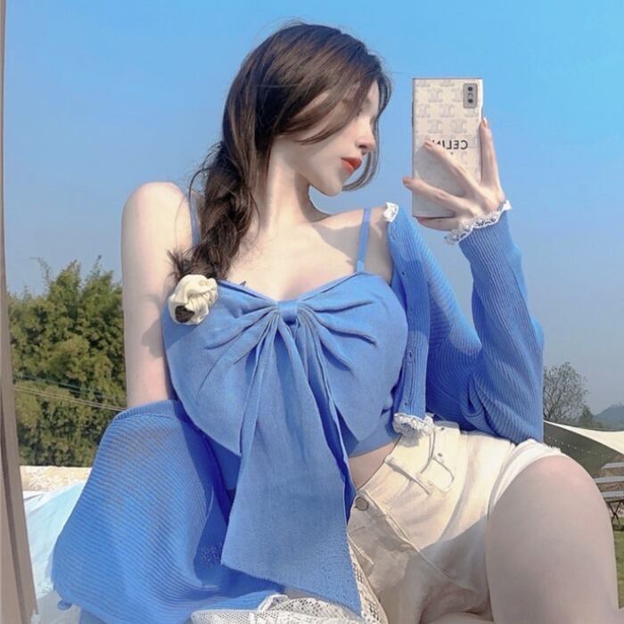 スプリングサマーリボンショートレースカーディガン 春物 夏物 ドラファッションホール36268815575