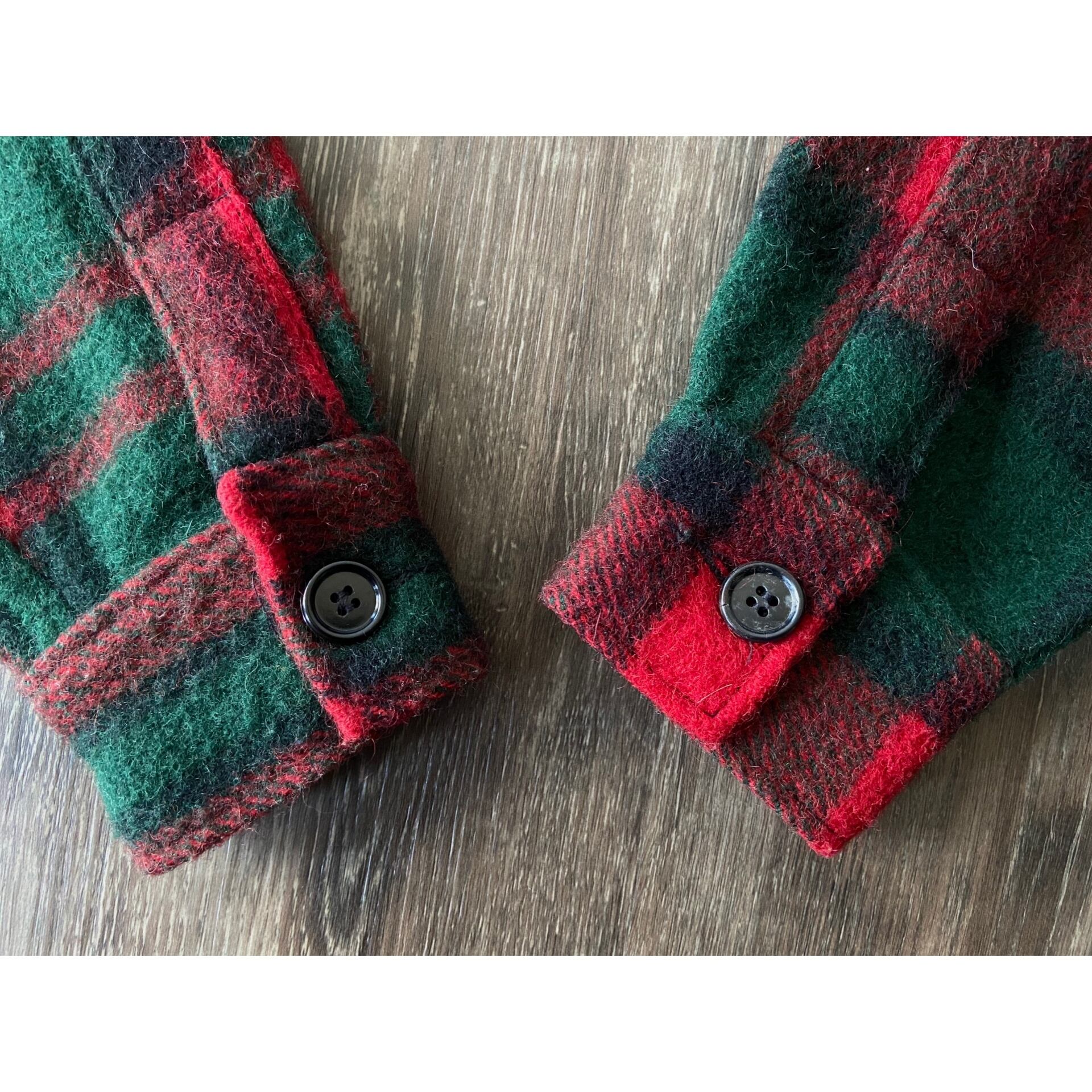 60s-70s “BSA” vintage plaid pattern wool jac-shirt red × green ...
