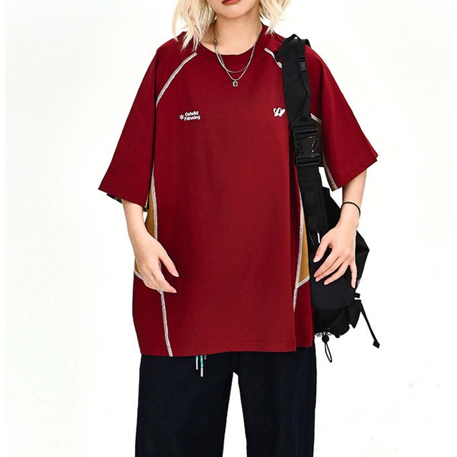 パネルスイッチングラインクルーネックTシャツ 2col   R02056