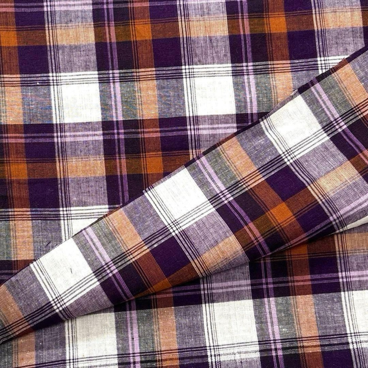 cd443◆3m◆L◆ラスト1点‼◆綿100%マドラスチェック生地◆パープル系