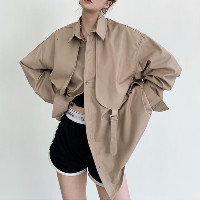 belted oversized shirt　ベルトデザインオーバーサイズシャツ　J0736