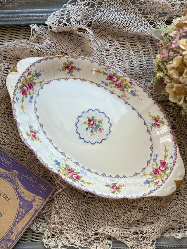 英国アンティーク RIDGWAY リッジウェイ プレート 27.4cm BLUE BROOK 農村柄 ディスプレイ インテリア
