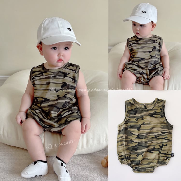 60 100 ロンパース アーミー 迷彩 カモフラージュ ベビー服 男の子 韓国版 女の子 ベビー キュート 女の子 男の子 ベビー キュート 韓国版 女の子 ベビー キュート 韓国子供服 ベビー 子供服 Q Toworld キュートワールド 子供服
