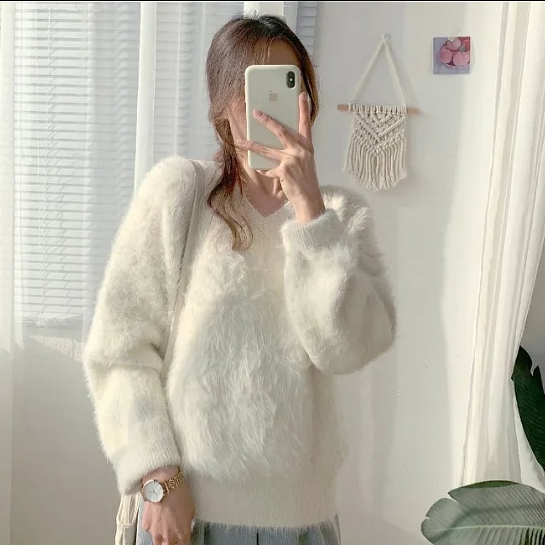 ふわふわ Vネック ニット トップス レディース 冬服 ✵੯•`໒