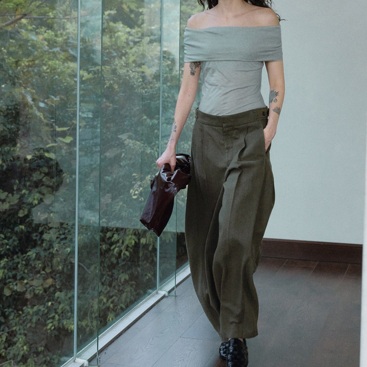 Belted Wide Tapered Full-Length Pants T4225