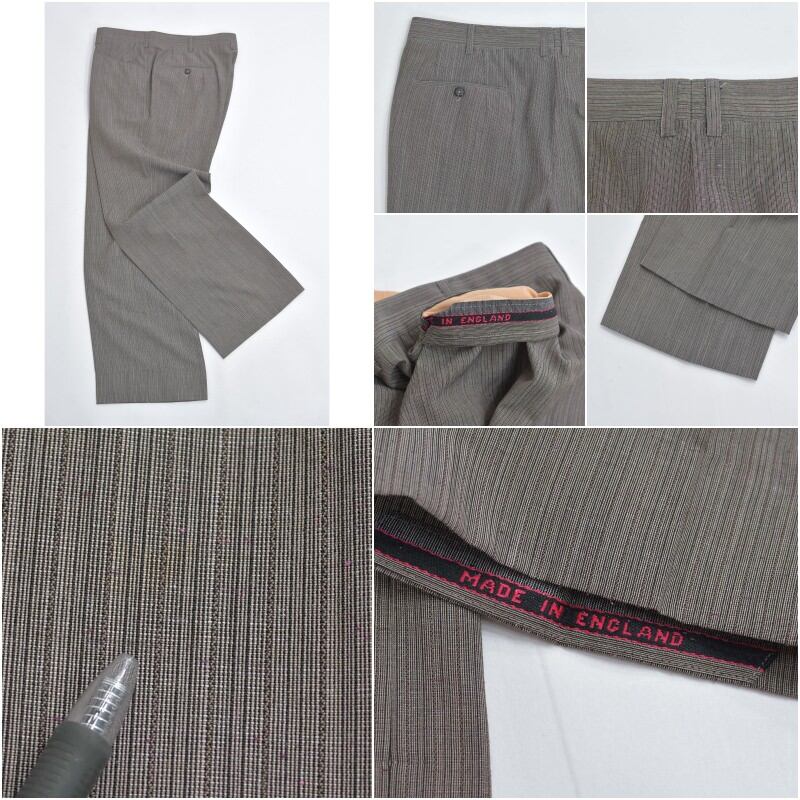 70～80s Gray 葛來 カツライ 英国製テキスタイル ネップ サマーウール ストライプ スラックス ドレスパンツ トラウザーズ USED ヴィンテージ ビンテージ 古着 メンズW37～38インチ相当 70～80s Gray 葛來 カツライ 英国製テキスタイル ネップ サマーウール
