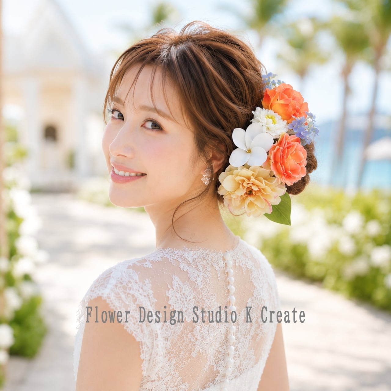 リゾートウェディングに♡クリームイエローのダリアとプルメリアのヘッドドレス 結婚式 リゾ婚 ウェディング 花嫁 髪飾り プルメリア ブーゲンビリア オレンジ フラダンス フラ ウェディング 花嫁 髪飾り プルメリア ブーゲンビリア オレンジ