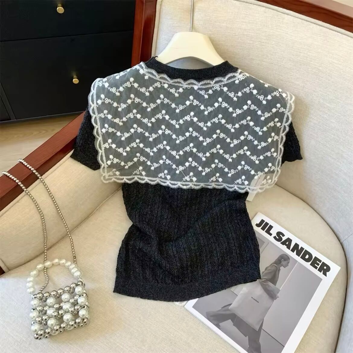 レースセーラーカラーリブニット