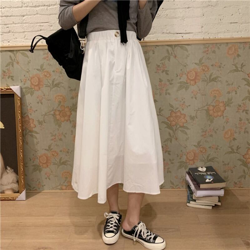 スタイルAラインスカート ハイウェストウェストホワイトスプリング 春物 YY-ファッション53777669182