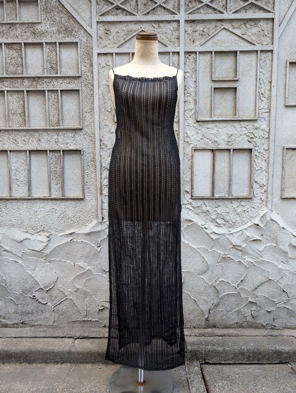 "BLACK" see-through long dress