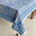 テーブルクロス　マルチカバー　ブロックプリント　ブルーB