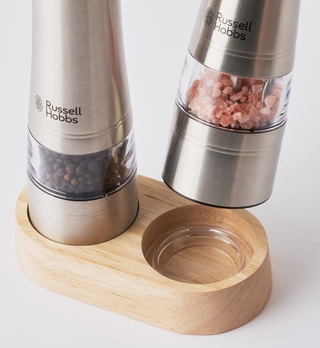 ラッセルホブス(Russell Hobbs) 電動ミル ソルト&ペッパー用ウッドスタンド ミル置き 岩塩 胡椒 スパイス 粗さ調節可能 木製 7924JP