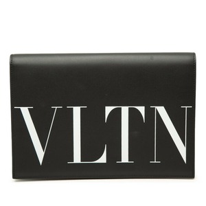 ヴァレンティノ ロゴプリント クラッチバッグ セカンドバッグ ブラック レザー レディース VALENTINO 中古