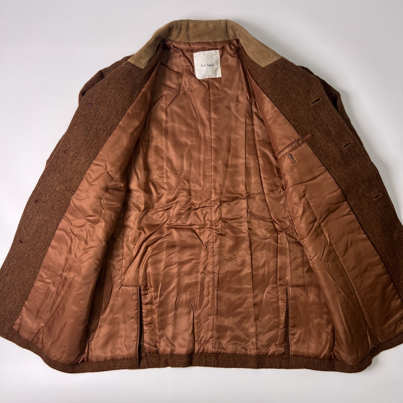 Karl Helmut カールヘルム ツイード ラムレザー切替 カバーオール ジャケット オレンジベージュ