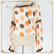 フラメンコ 衣装 ソニアジョーンズ SONIA JOHNES トップス ブラウス 白 オレンジ 長袖 水玉 ドット 茶色 長袖 ホワイト系 ブラウン系 オレンジ系 フェミニン おしゃれ 可愛い 薄手 パーティ