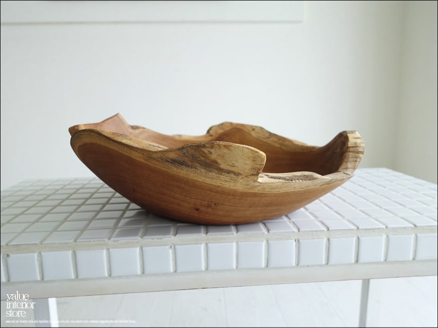 チーク無垢材 大型プリミティブボウル / N02 入れ物 大型食器 サラダボウル 無垢材トレイ 自然な様 ナチュラル Φ31cm 世界三大銘木